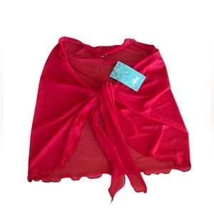 Red Sheer Tie Up beach swim cover wrap skirt one size new